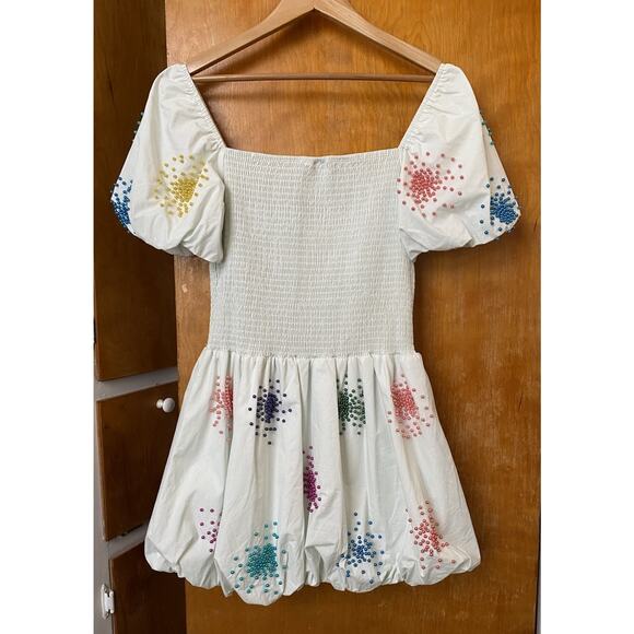 Queen Of Sparkles Beaded Fireworks Dress New Years Smocked Bubble Hem Mini Sz M - Picture 3 of 5